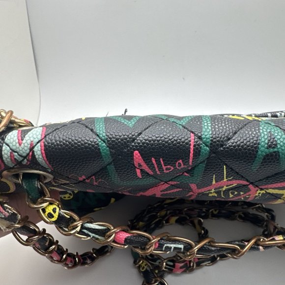 Alba Cross Body Black Graffiti 3 Compartment Handbag - Picture 3 of 5